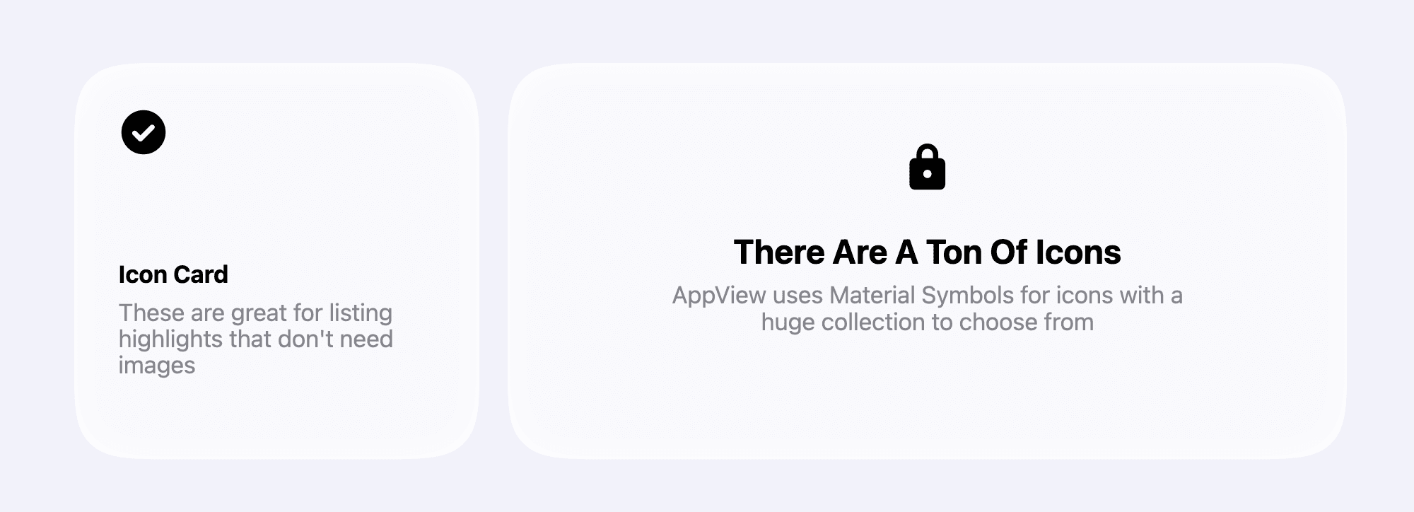 Examples of IconCard components within different card sizes