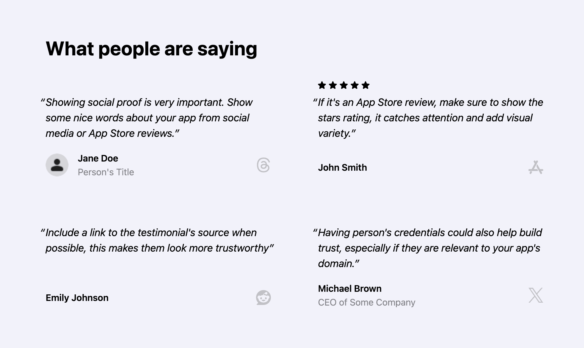 Image of the TestimonialsGrid component with multiple testimonial cards